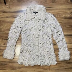 VTG‎ y2k Sz S/M Crochet Cardigan Jacket Floral Cottagecore Retro Boho Whimsical